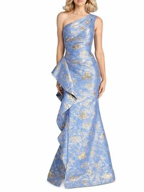 Teri Jon by Rickie Freeman One-Shoulder Metallic Brocade Gown - Size 12